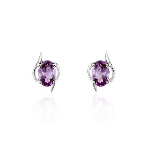 Boucles D'oreilles Puces Vrille Ovale Or Blanc Amethyste - Clous d'oreilles Femme | Histoire d’Or