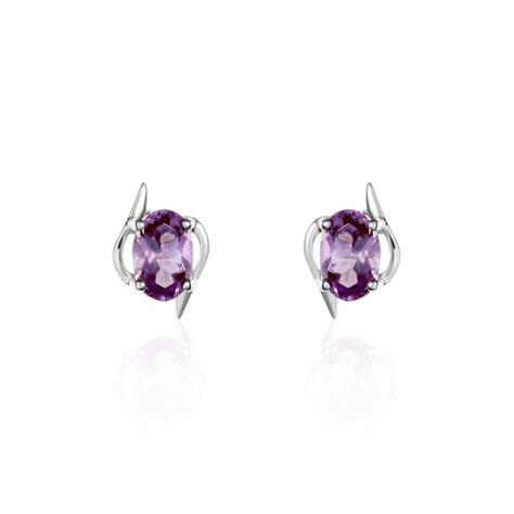 Boucles D'oreilles Puces Vrille Ovale Or Blanc Amethyste - Clous d'oreilles Femme | Histoire d’Or