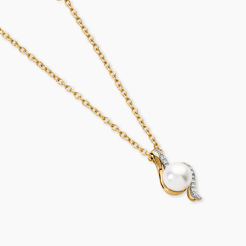 Collier Grazilla Argent Dor&eacute; A L'Or 750/1000 Perle De Culture Oxyde De Zirconium - Colliers Femme | Histoire d&rsquo;Or