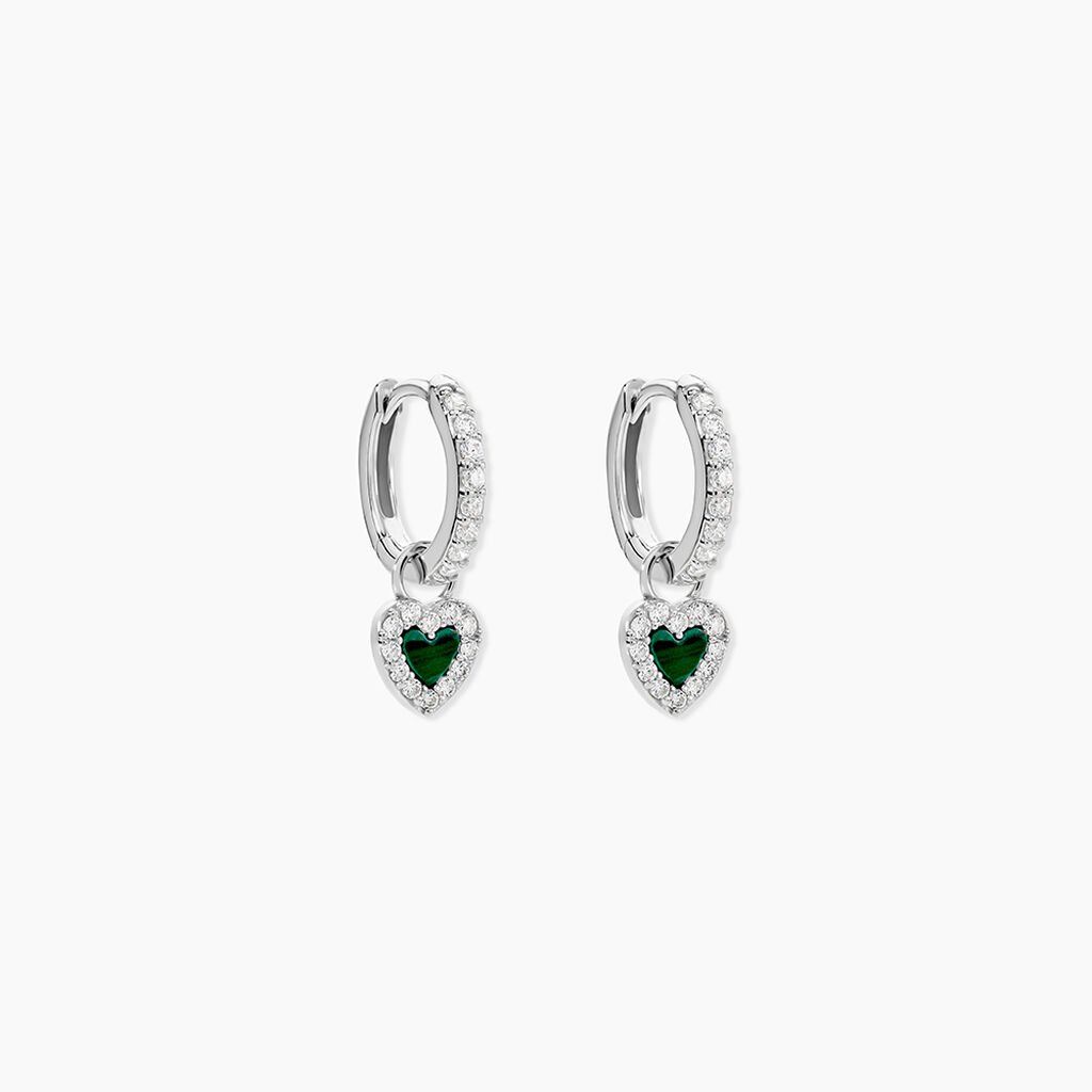 Cr&eacute;oles Lovia Argent Blanc Malachite Oxyde De Zirconium - Boucles d'oreilles cr&eacute;oles Femme | Histoire d&rsquo;Or
