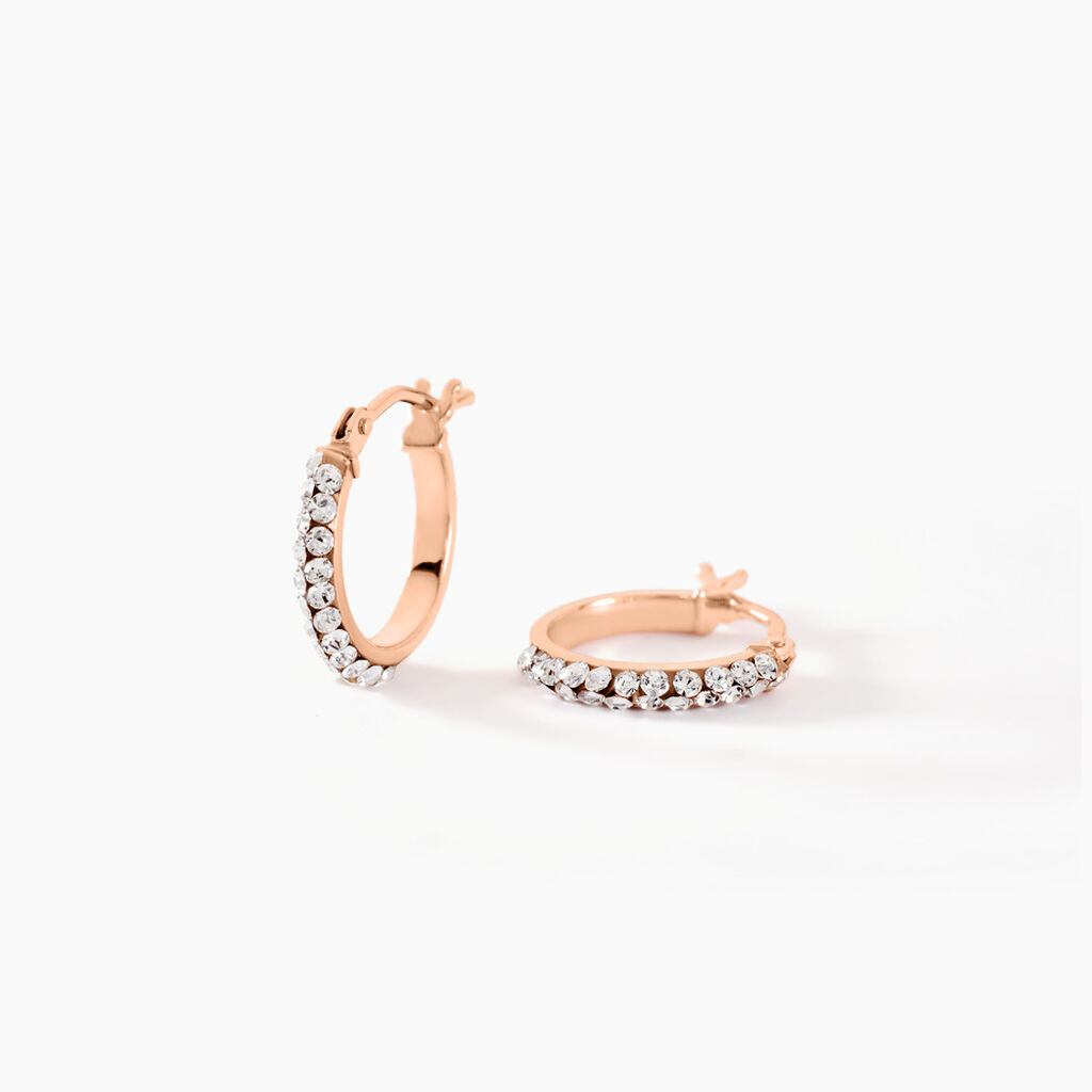 Créoles Sandrine Or Rose Strass - Boucles d'oreilles créoles Femme | Histoire d’Or
