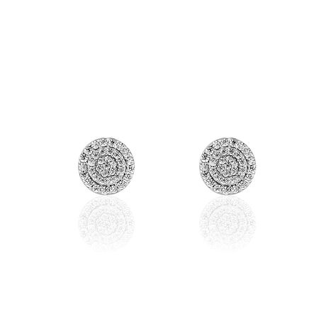 Boucles D'oreilles Puces Classic Or Blanc Oxyde De Zirconium - Clous d'oreilles Femme | Histoire d’Or