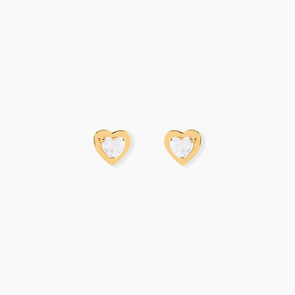 Boucles D'oreilles Puces Daria Coeur Plein Or Jaune Oxyde De Zirconium - Clous d'oreilles Femme | Histoire d’Or