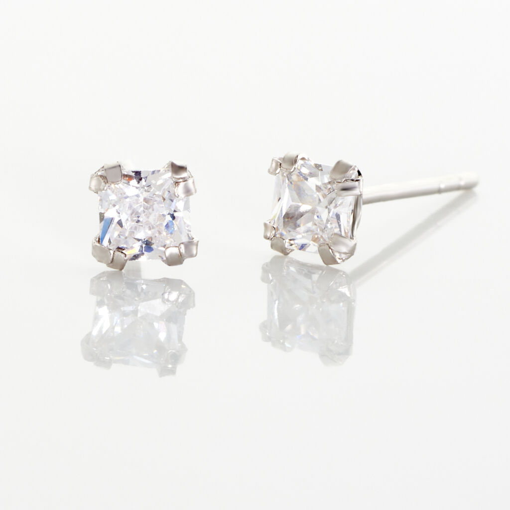 Boucles D'oreilles Puces Or Blanc Oxyde De Zirconium - Clous d'oreilles Famille | Histoire d’Or
