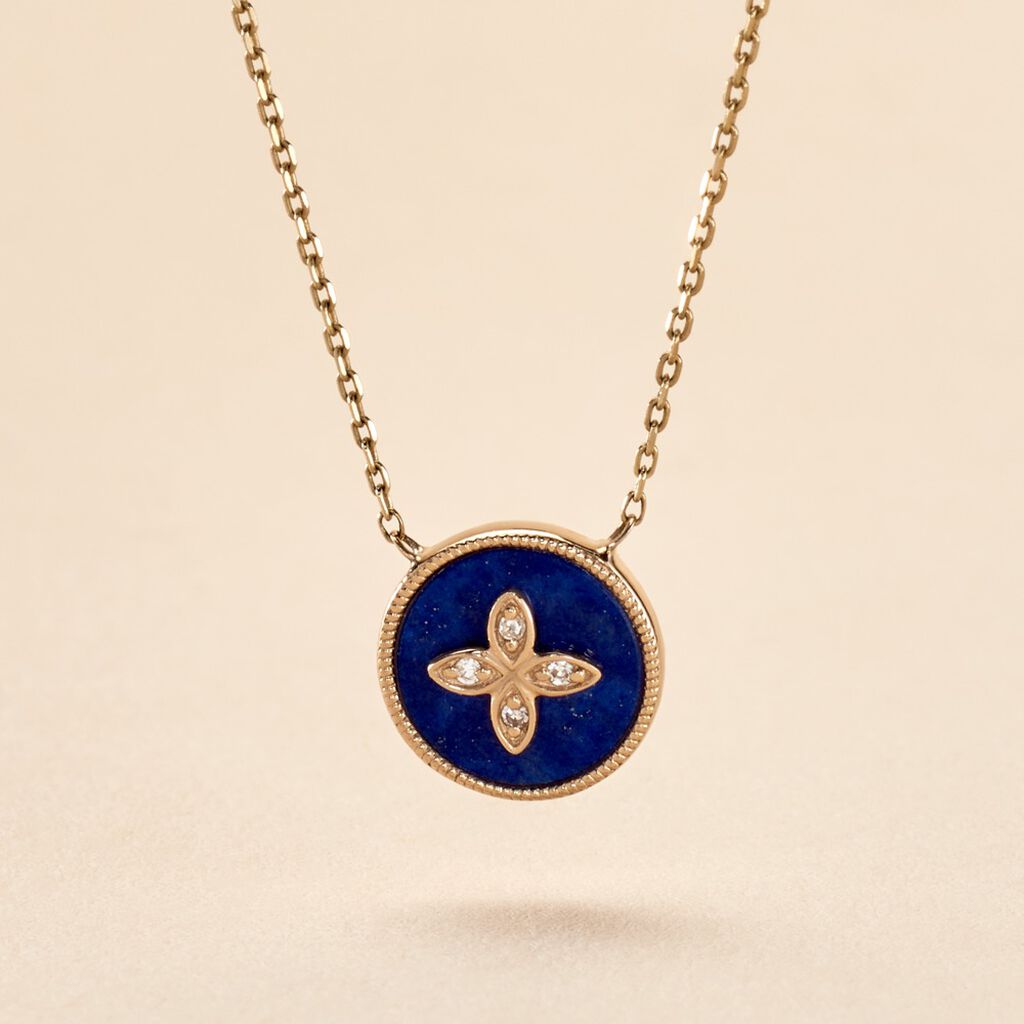 Collier Talisman Or Jaune Lapis Lazuli Diamant - Colliers Femme | Histoire d’Or