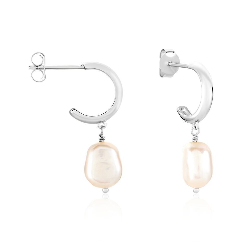 Cr&eacute;oles Petia Argent Blanc Perle De Culture - Boucles d'oreilles cr&eacute;oles Femme | Histoire d&rsquo;Or