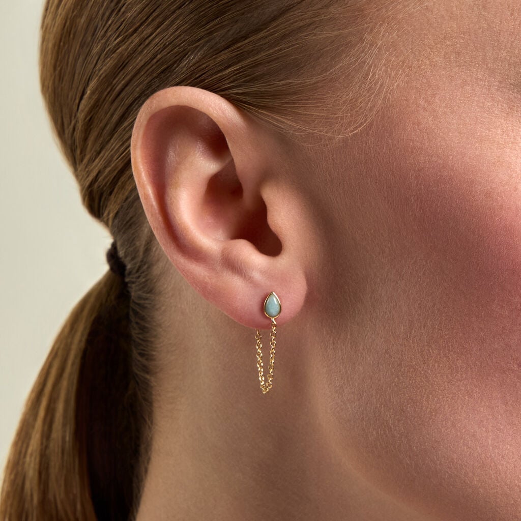 Boucles D'Oreilles Pendantes Ondee Argent Dor&eacute; A L'Or 750/1000 Amazonite - Boucles d'oreilles pendantes Femme | Histoire d&rsquo;Or