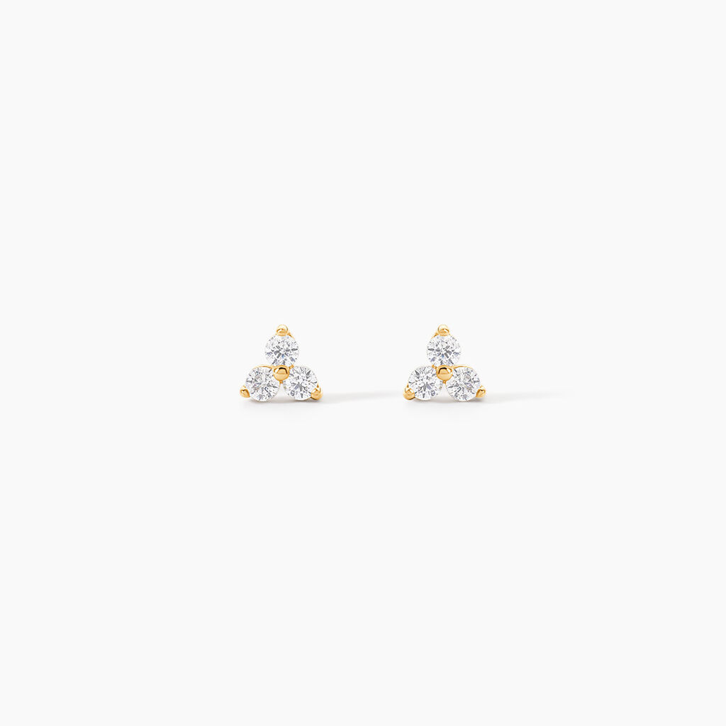 Boucles D'oreilles Puces Isaora Or Jaune Oxyde De Zirconium - Clous d'oreilles Famille | Histoire d&rsquo;Or