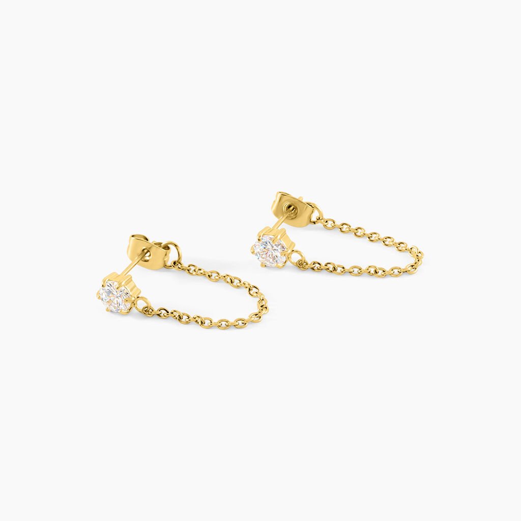 Boucles D'Oreilles Pendantes Ivy Acier Jaune Oxyde De Zirconium - Boucles d'oreilles fantaisie Femme | Histoire d&rsquo;Or