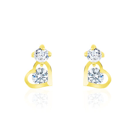 Boucles D'oreilles Pendantes Ludyvine Or Jaune Oxyde De Zirconium - Boucles d'Oreilles Coeur Femme | Histoire d’Or