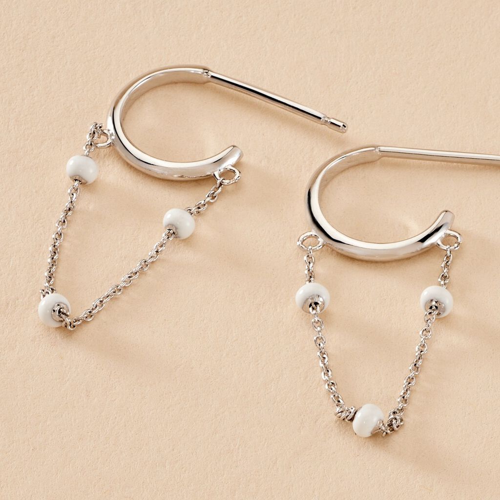 Créoles Polka Argent Blanc - Boucles d'oreilles créoles Femme | Histoire d’Or