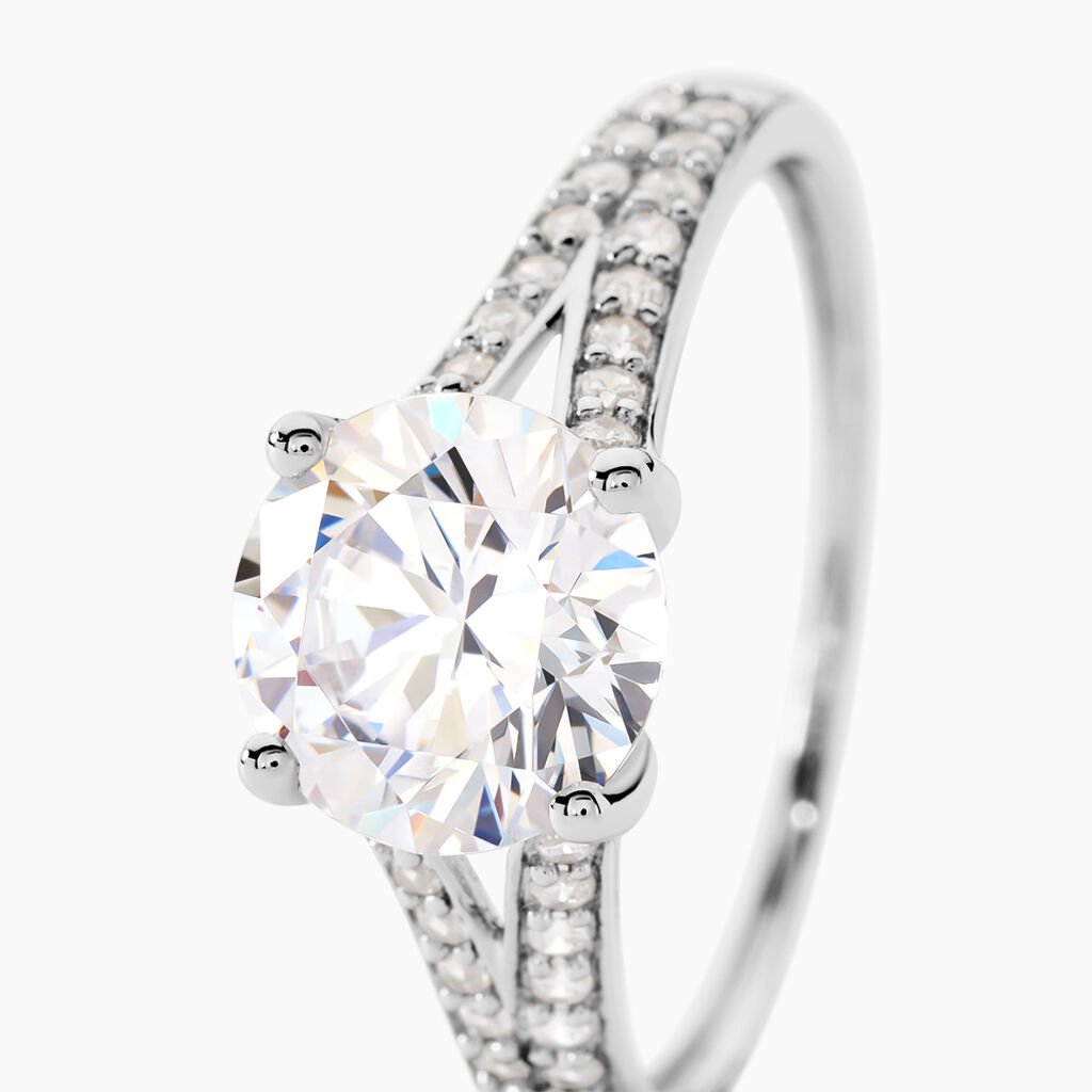 Bague Solitaire Carolina Or Blanc Oxyde De Zirconium - Bagues solitaires Femme | Histoire d&rsquo;Or