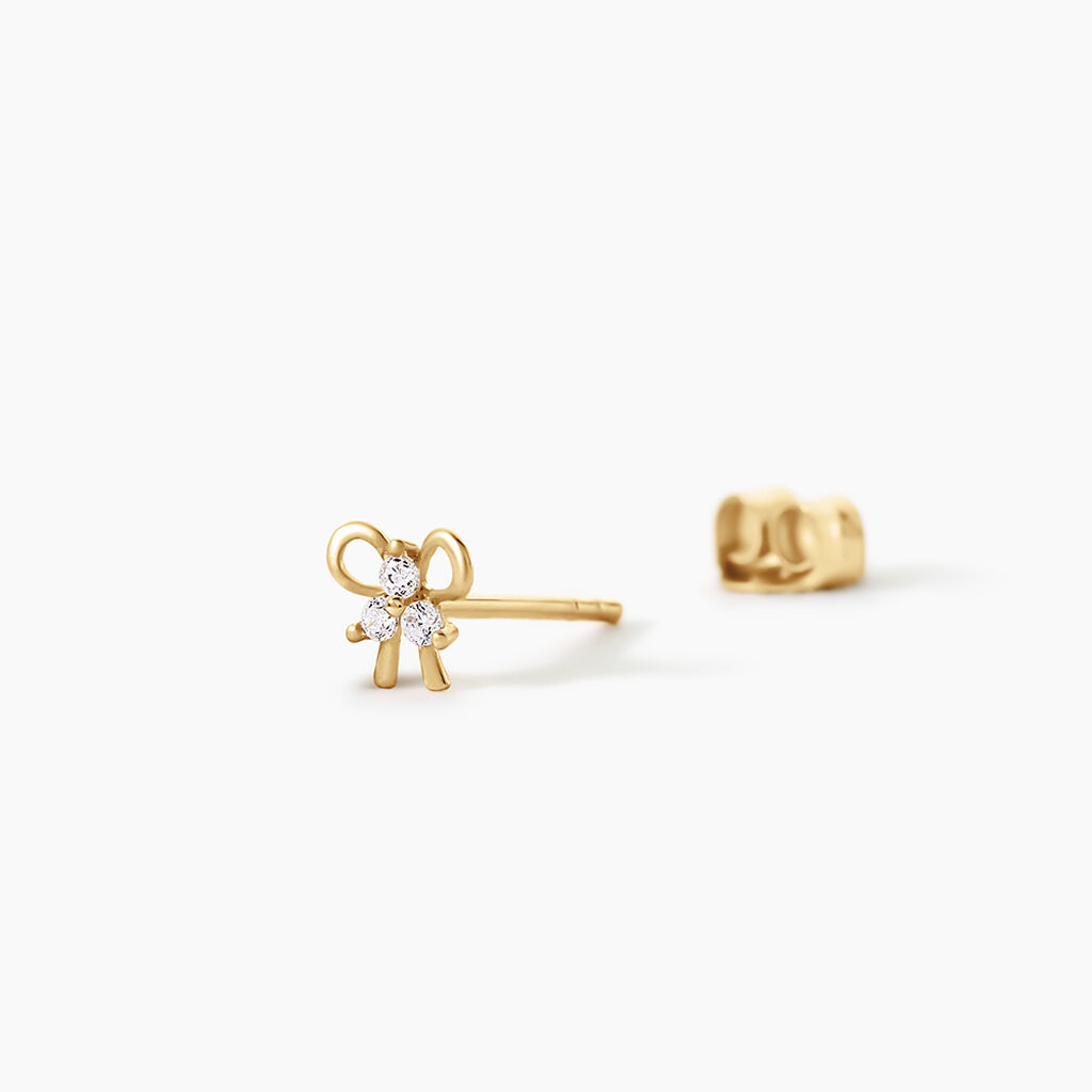 Boucles D'Oreilles Puces Darina Argent Dor&eacute; A L'Or 750/1000 Oxyde De Zirconium - Boucles d'oreilles fantaisie Enfant | Histoire d&rsquo;Or