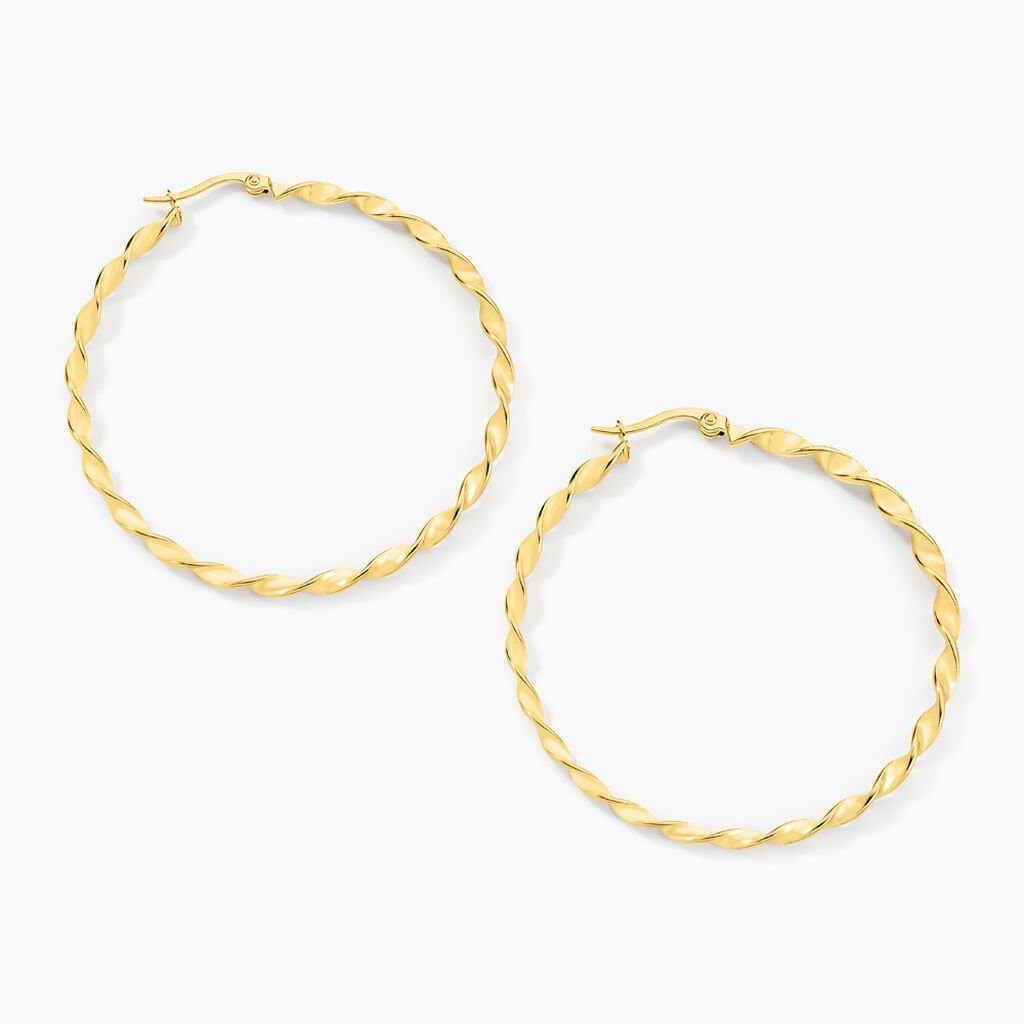 Creoles Acier Dore Antonello - Boucles d'oreilles cr&eacute;oles Femme | Histoire d&rsquo;Or