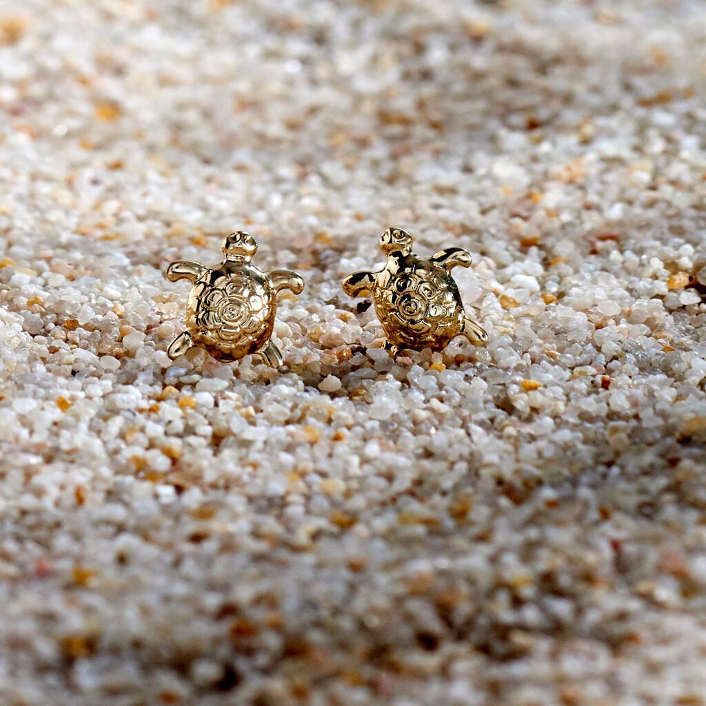 Boucles D'oreilles Puces Almahae Tortue Or Jaune - Clous d'oreilles Famille | Histoire d&rsquo;Or