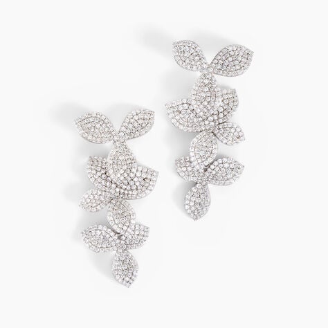 Boucles D'oreilles Pendantes Radiant Bloom Argent Blanc Oxyde - Boucles d'oreilles pendantes Femme | Histoire d’Or