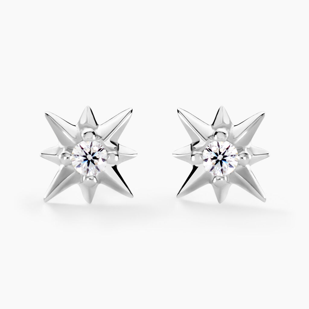 Boucles D'oreilles Puces Semira Argent Blanc Oxyde De Zirconium - Boucles d'oreilles fantaisie Femme | Histoire d&rsquo;Or