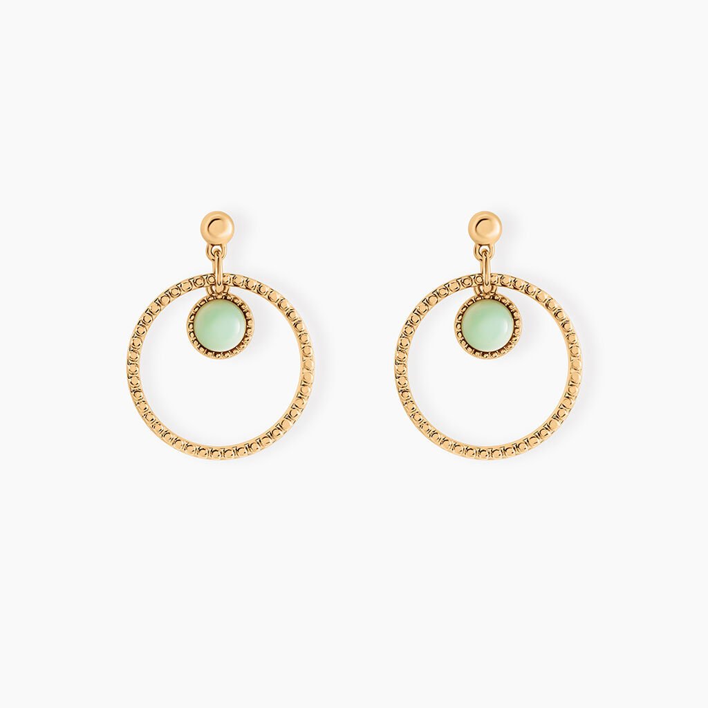 Boucles D'oreilles Pendantes Amalthea Plaqu&eacute; Or Dor&eacute; Aventurine Vert - Boucles d'oreilles fantaisie Femme | Histoire d&rsquo;Or