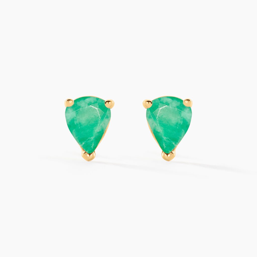 Boucles D'oreilles Puces Or Jaune Pluie D'Eclat Emeraude - Clous d'oreilles Femme | Histoire d&rsquo;Or