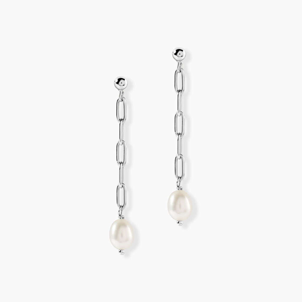 Boucles D'Oreilles Pendantes Silviane Argent Blanc Perle De Culture - Boucles d'oreilles fantaisie Femme | Histoire d&rsquo;Or