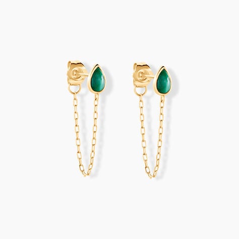 Boucles D'Oreilles Pendantes Ondée Or Jaune Malachite -  Femme | Histoire d’Or