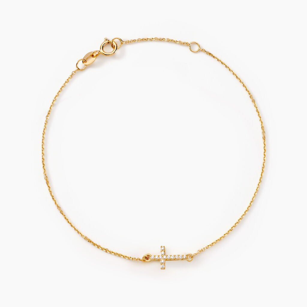 Bracelet Cobeia Croix Maille Forçat Or Jaune Oxyde De Zirconium - Bracelets Femme | Histoire d’Or