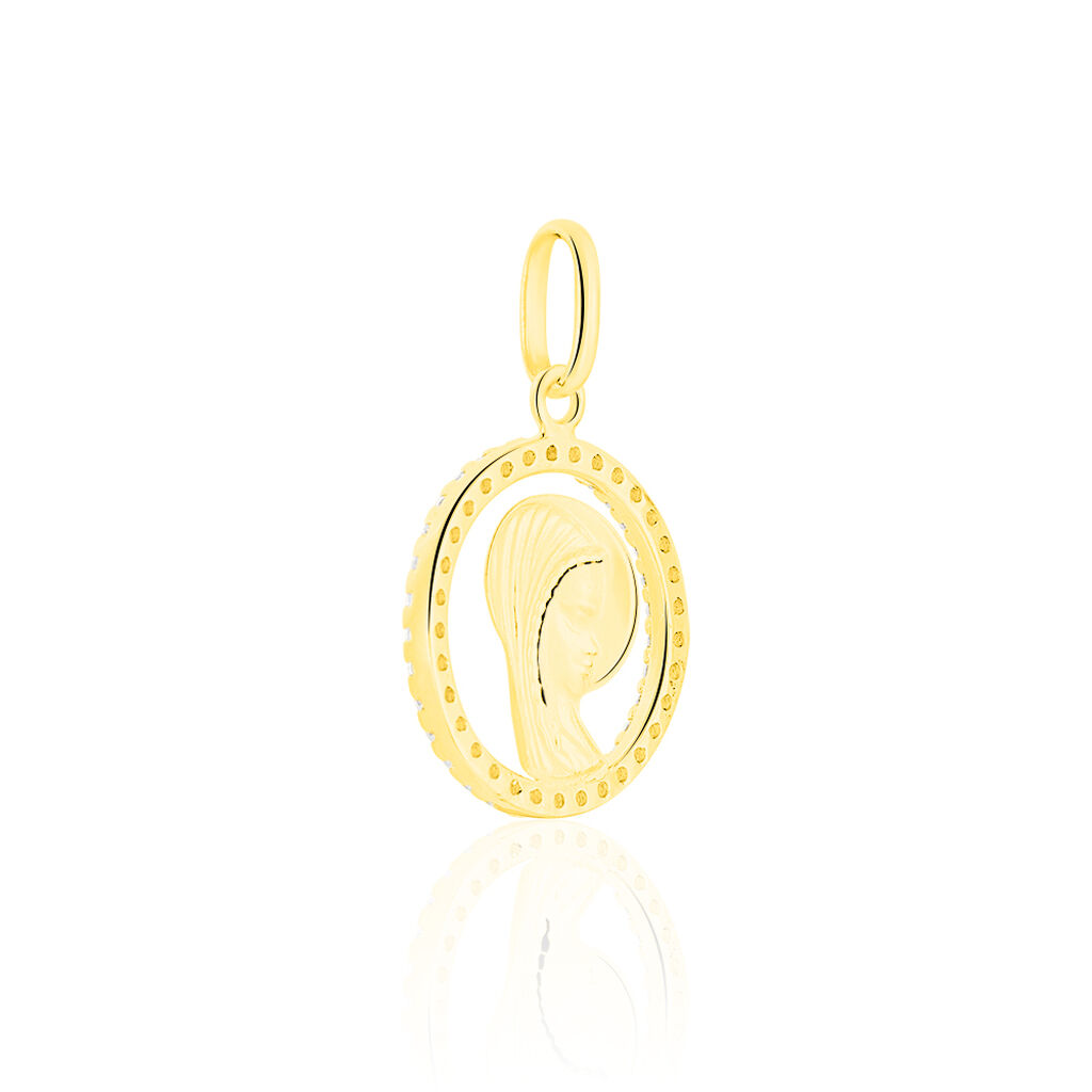 Pendentif Vierge Rond Diamante Or Jaune Oxyde De Zirconium - Pendentifs Baptême Famille | Histoire d’Or