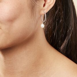 Créoles Victrice Argent Rhodié Perle De Culture - Boucles d'oreilles créoles Femme | Histoire d’Or