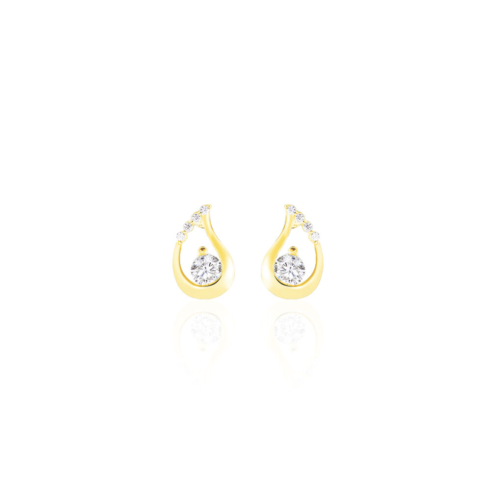 Boucles D'oreilles Puces Helie Goutte Or Jaune Oxyde De Zirconium - Clous d'oreilles Femme | Histoire d’Or