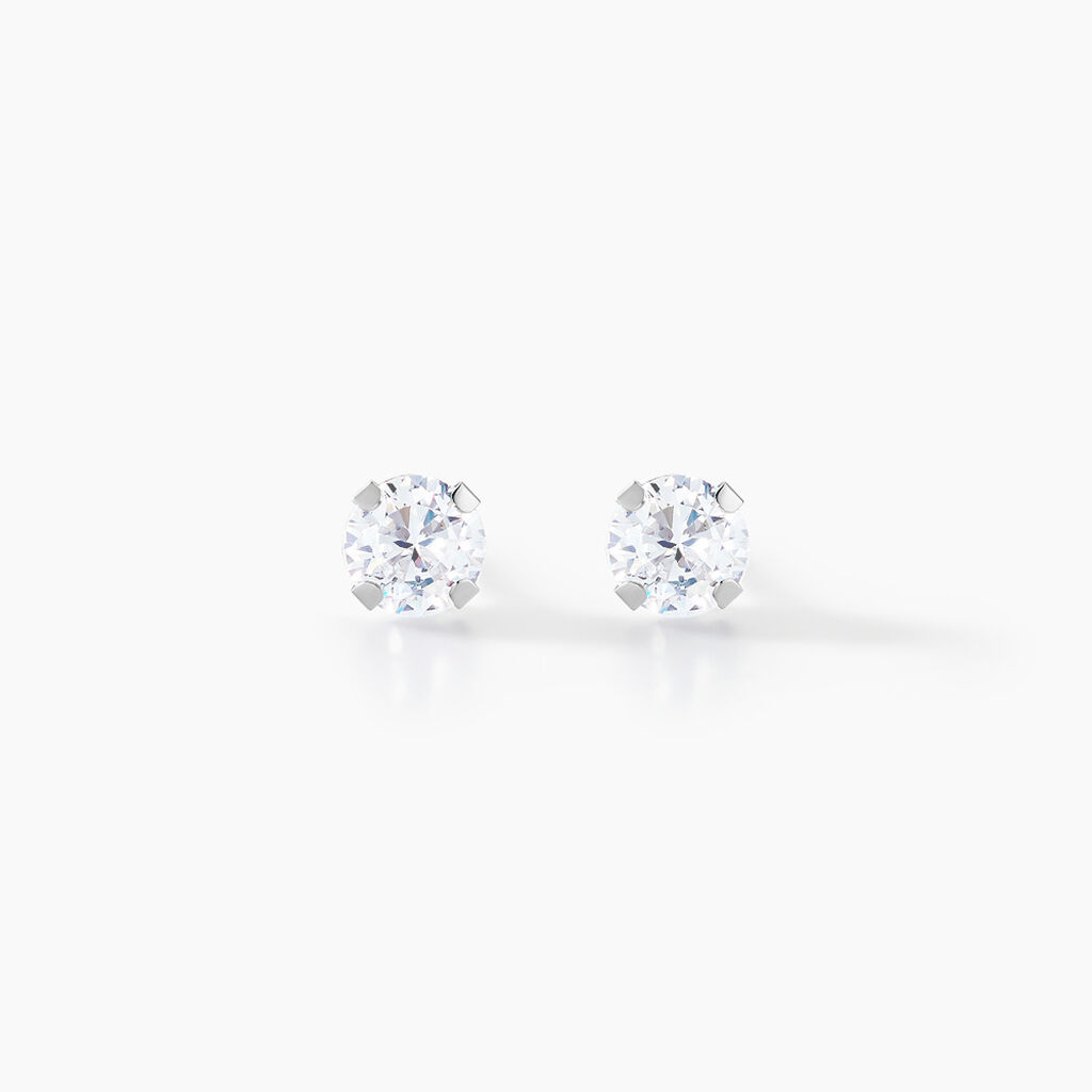 Boucles D'oreilles Puces Eddie Or Blanc Oxyde De Zirconium - Clous d'oreilles Femme | Histoire d&rsquo;Or