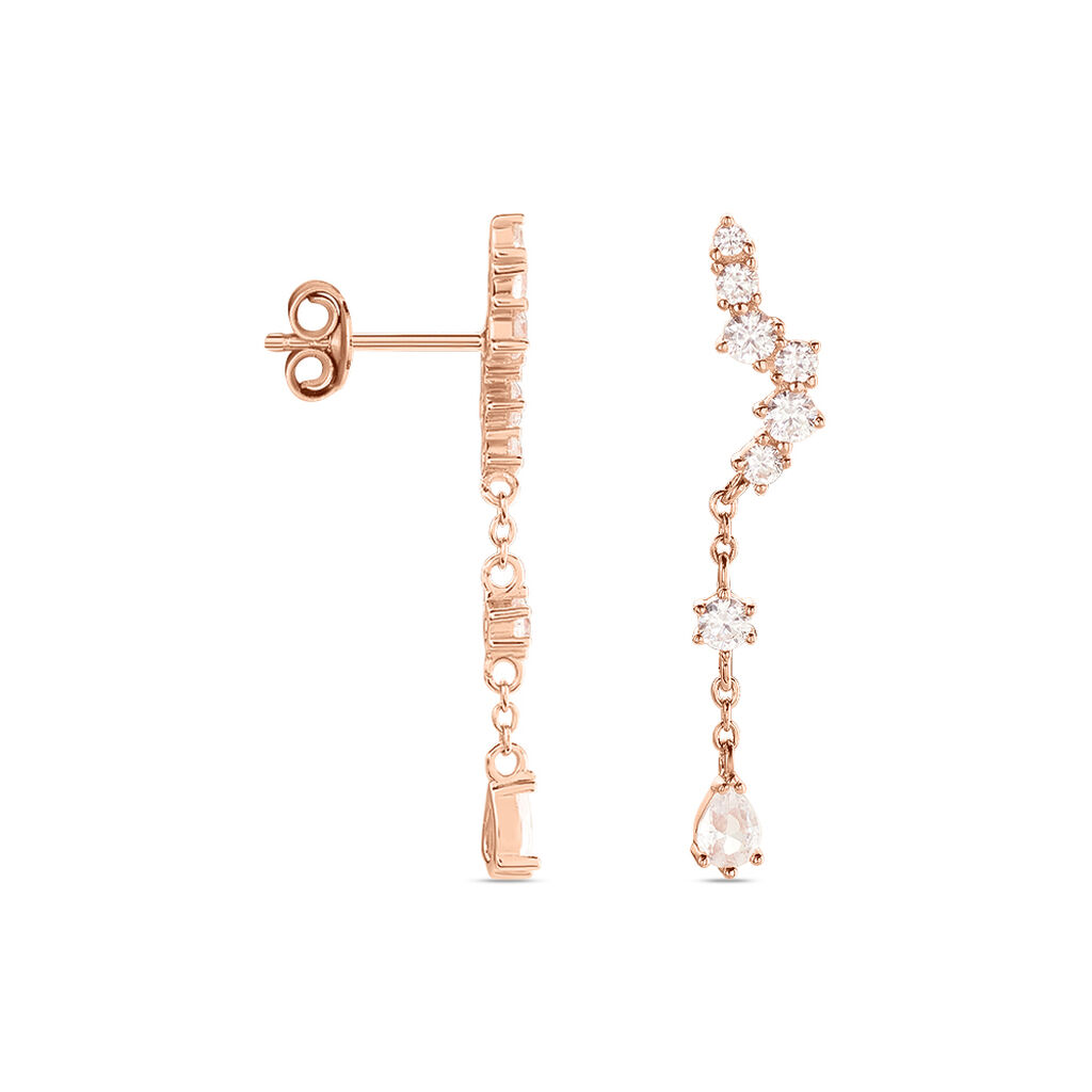Boucles D'oreilles Pendantes Lir Argent Rose Oxyde De Zirconium - Boucles d'oreilles fantaisie Femme | Histoire d’Or