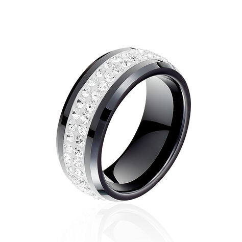 Bague Noire Ceramique Blanc Céramique Et Strass - Bagues avec pierre Femme | Histoire d’Or