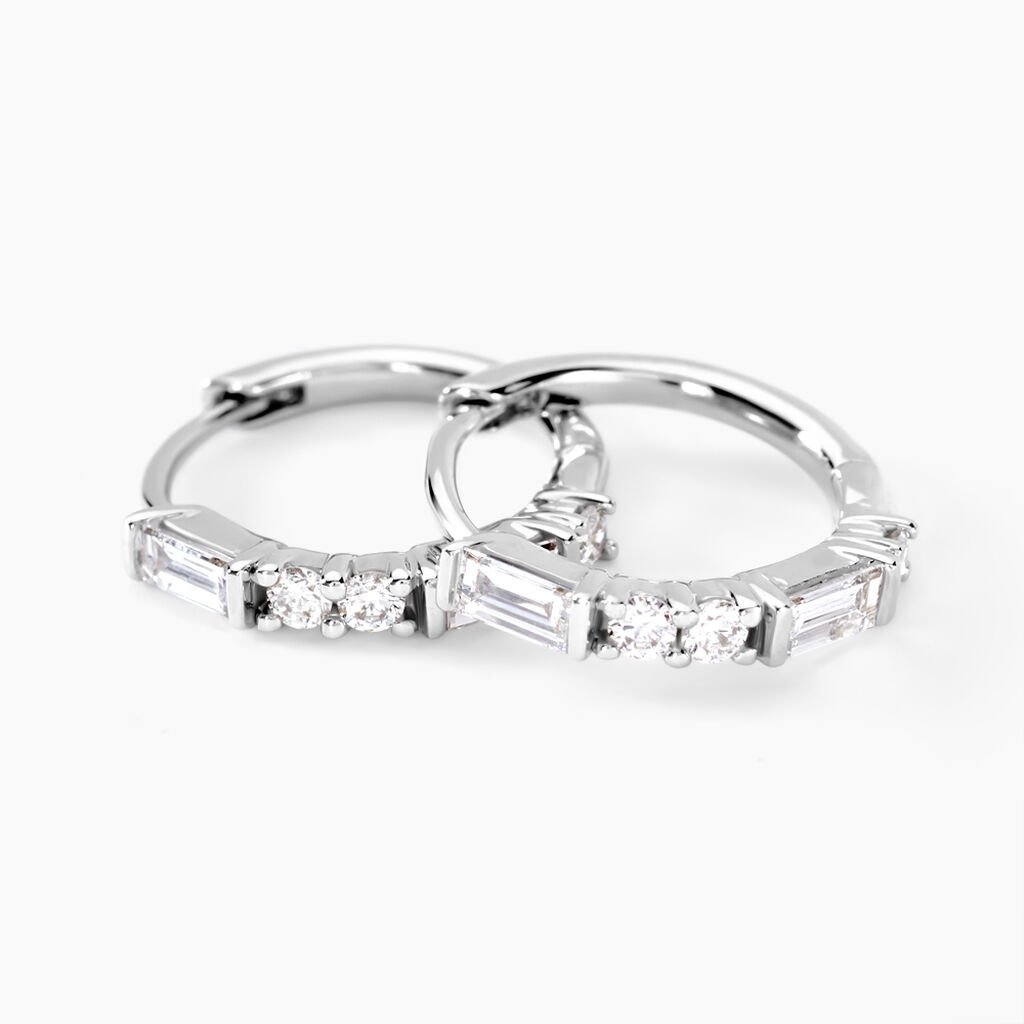 Cr&eacute;oles Taranis Or Blanc Diamant Synth&eacute;tique - Boucles d'oreilles cr&eacute;oles Femme | Histoire d&rsquo;Or