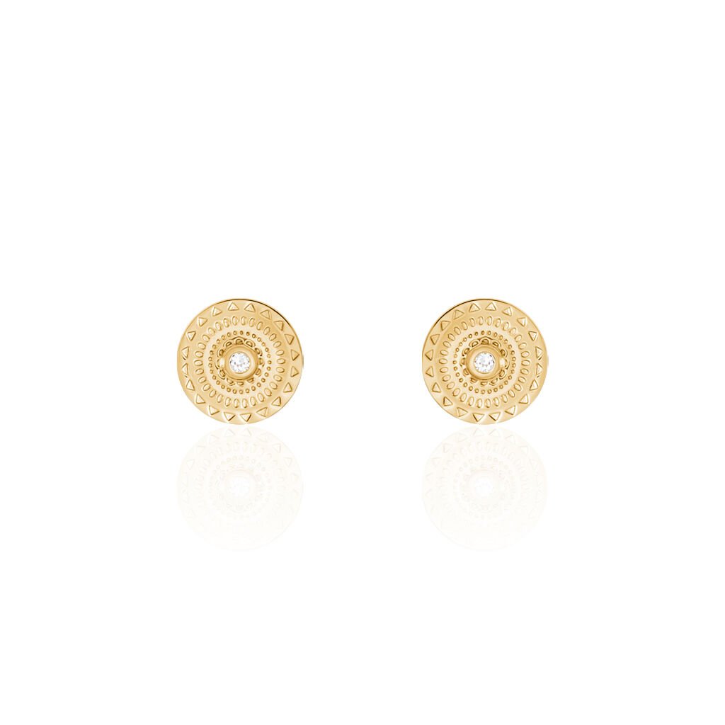 Boucles D'oreilles Puces Carmina Plaqué Or Jaune Oxyde De Zirconium - Boucles d'oreilles fantaisie Femme | Histoire d’Or
