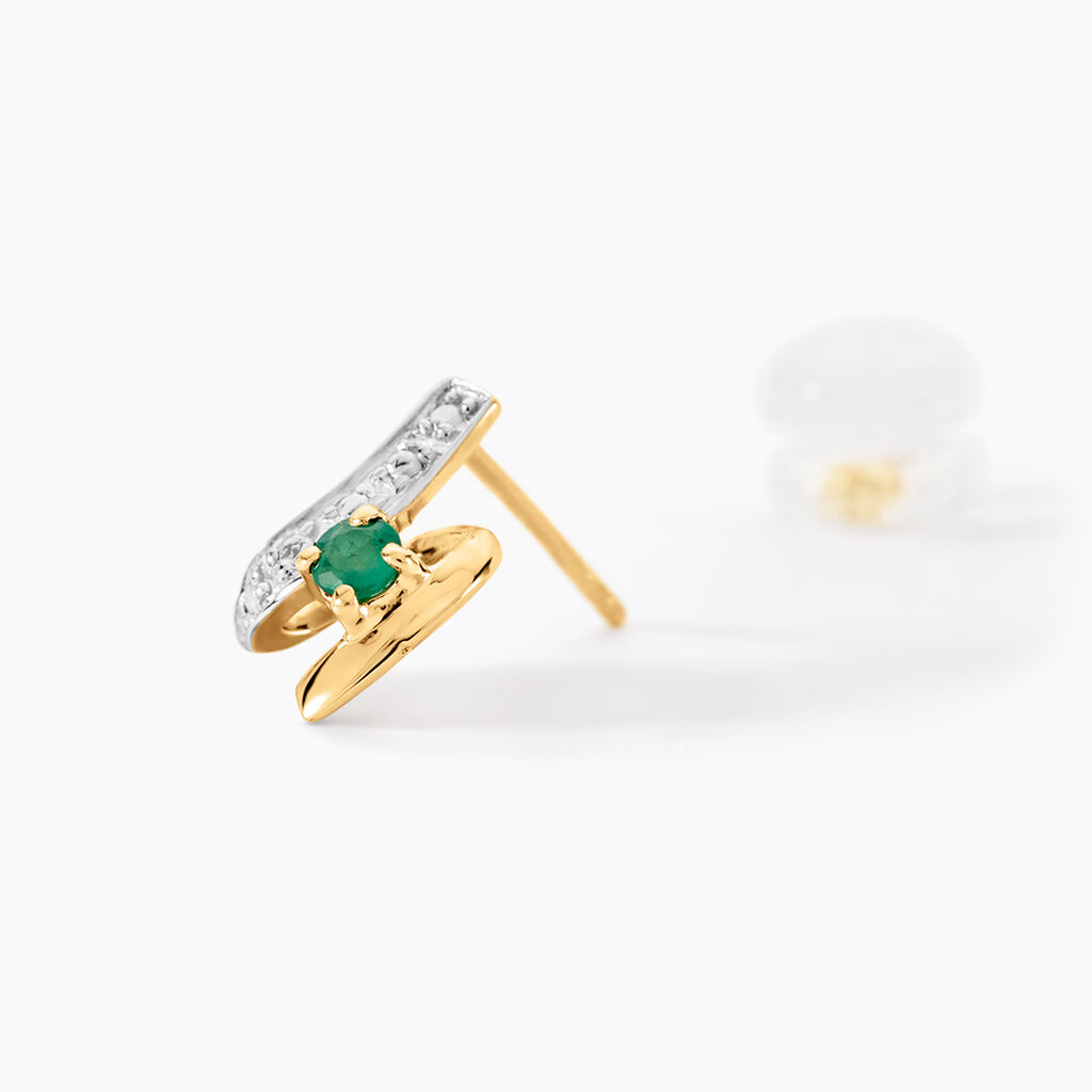 Boucles D'oreilles Puces Loubra Or Jaune Emeraude - Clous d'oreilles Femme | Histoire d&rsquo;Or