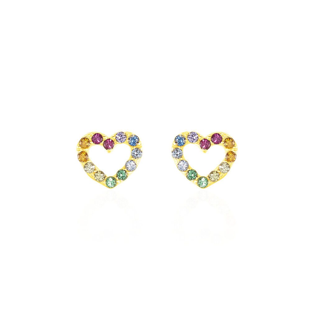 Boucles D'oreilles Or Jaune Ernesta Cœur Oxydes - Clous d'oreilles Femme | Histoire d’Or