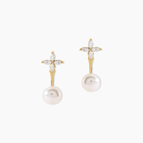 Bijoux D'Oreilles Norah Argent Dor&eacute; A L'Or 750/1000 Perle De Culture Oxyde De Zirconium - Ear cuffs Femme | Histoire d&rsquo;Or
