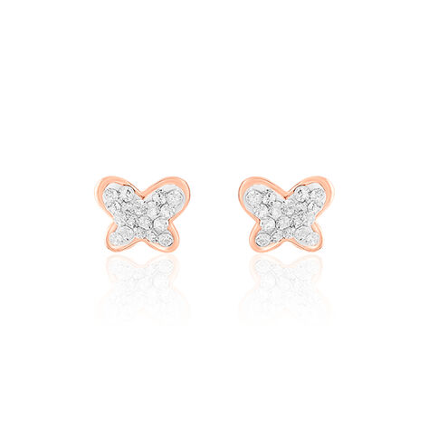 Boucles D'oreilles Puces Edme Papillon Or Rose Strass - Clous d'oreilles Femme | Histoire d&rsquo;Or