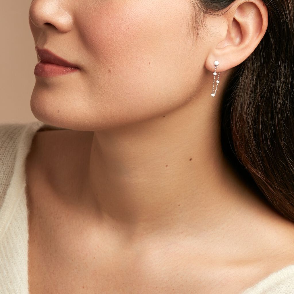Boucles D'oreilles Pendantes Polka Argent Blanc - Boucles d'oreilles fantaisie Femme | Histoire d’Or