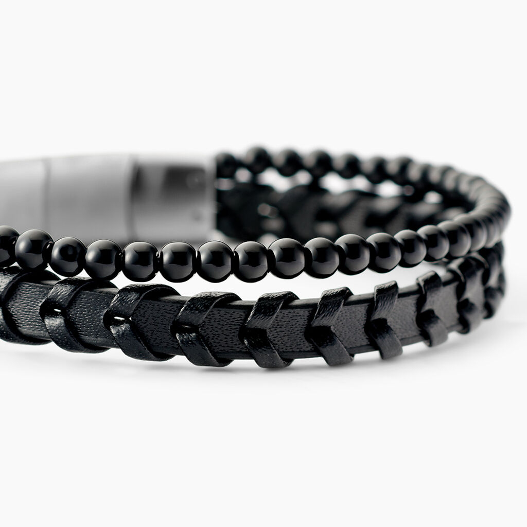 Bracelet Jourdan Cuir De Vache Noir Onyx - Bracelets Cuir Homme | Histoire d&rsquo;Or