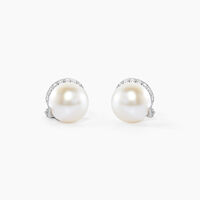 Boucles D'oreilles Puces Lucinda Or Blanc Perle De Culture Et Oxyde
