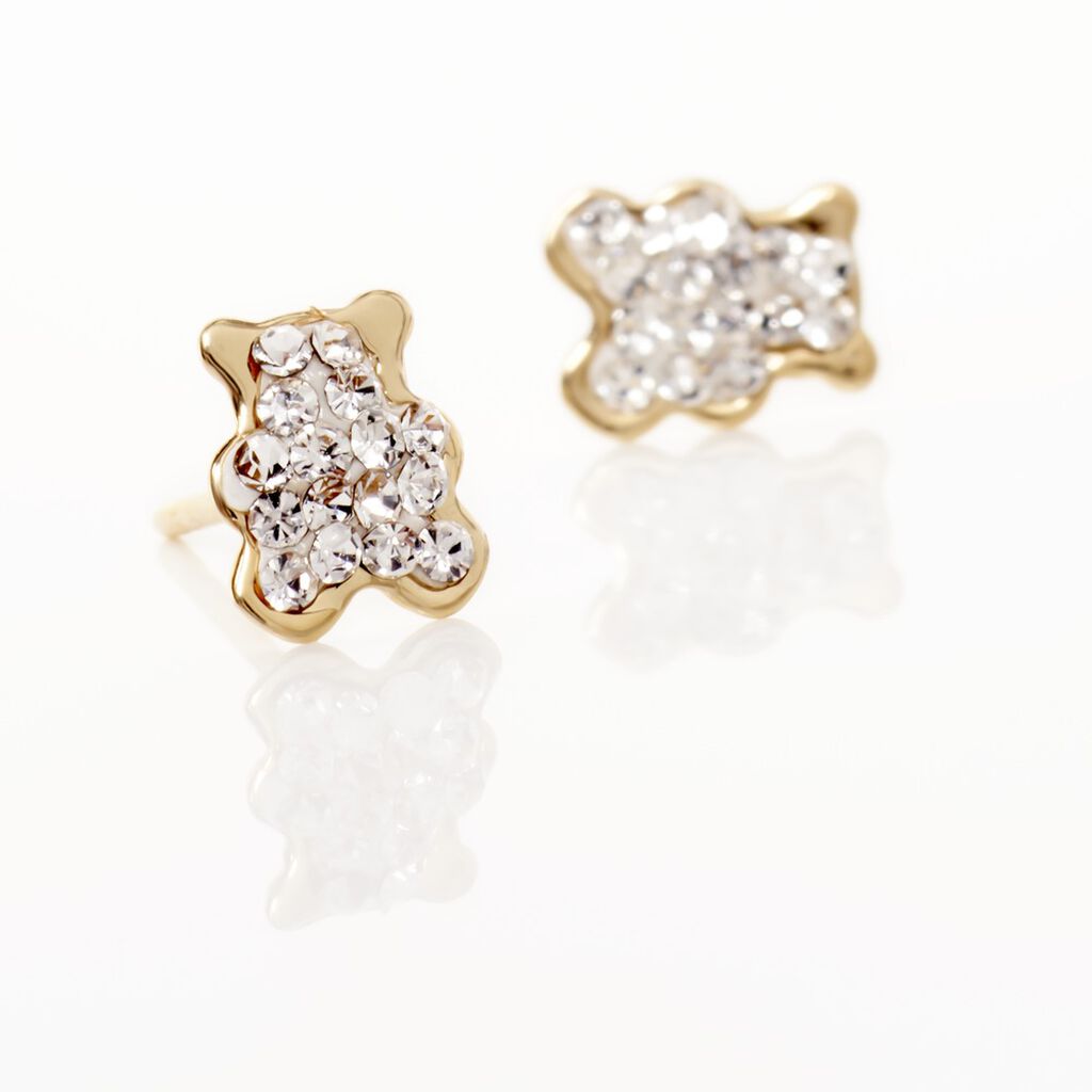 Boucles D'oreilles Puces Emerica Ours 0 Or Jaune Strass - Clous d'oreilles Enfant | Histoire d’Or