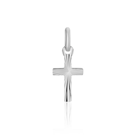 Pendentif Bathilde Croix Striee Or Blanc - Pendentifs Baptême Famille | Histoire d’Or