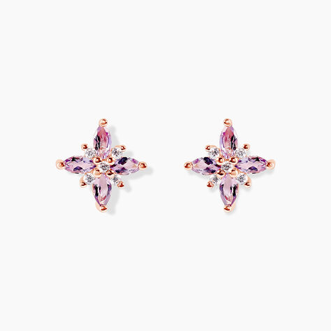 Boucles D'oreilles Puces Anabele Or Rose Amethyste Oxyde - Clous d'oreilles Femme | Histoire d’Or