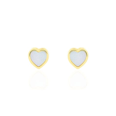 Boucles D'oreilles Puces Azalea Cœur Or Jaune Nacre - Clous d'oreilles Enfant | Histoire d’Or