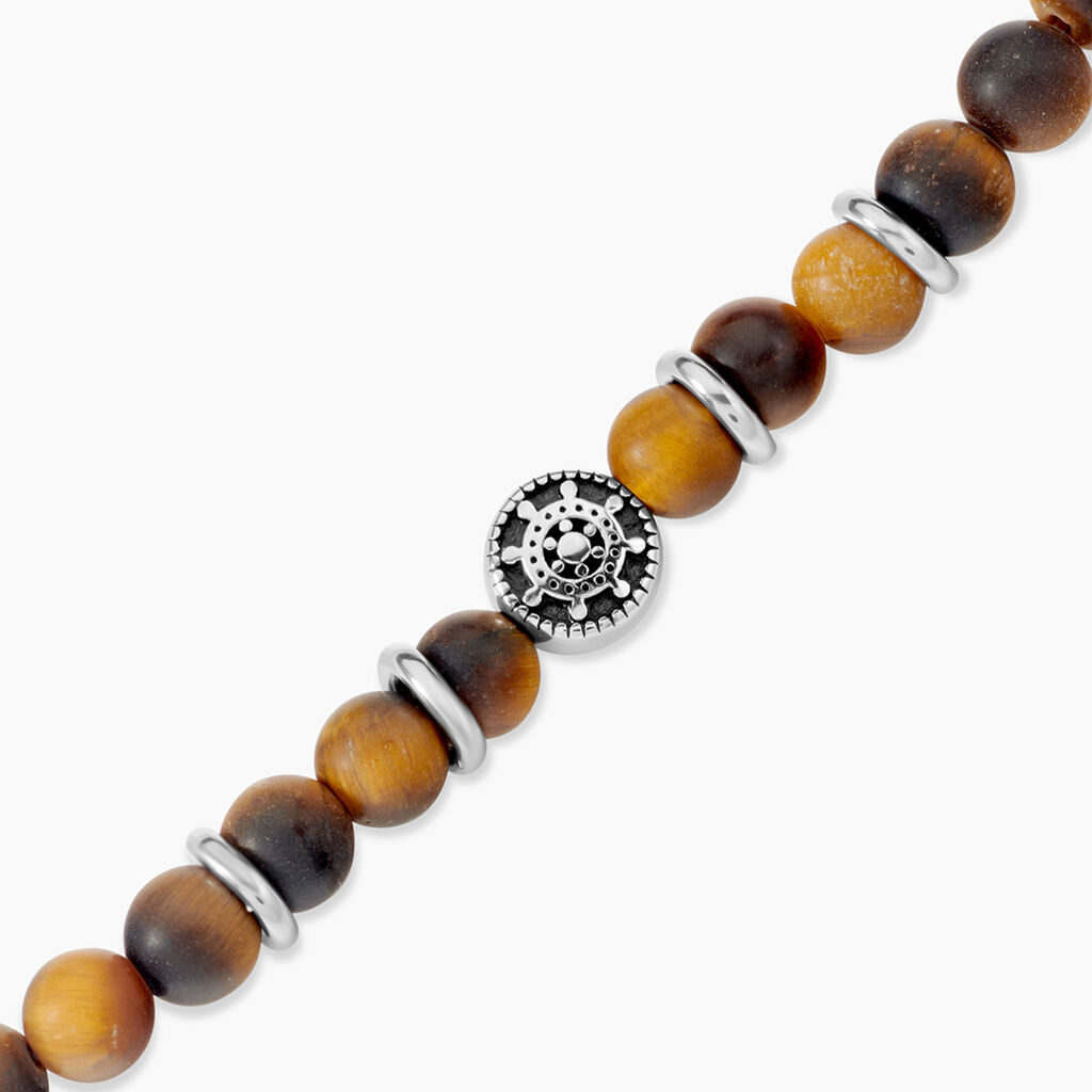 Bracelet Acier Huguesi Boules Oeil De Tigre - Bracelets Homme | Histoire d&rsquo;Or