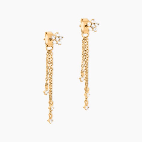 Boucles D'Oreilles Pendantes Solenne Plaqu&eacute; Or Jaune Oxyde De Zirconium - Boucles d'oreilles fantaisie Femme | Histoire d&rsquo;Or