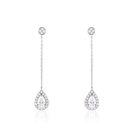 Boucles D'oreilles Pendantes Searlas Or Blanc Oxyde De Zirconium - Boucles d'oreilles pendantes Femme | Histoire d&rsquo;Or