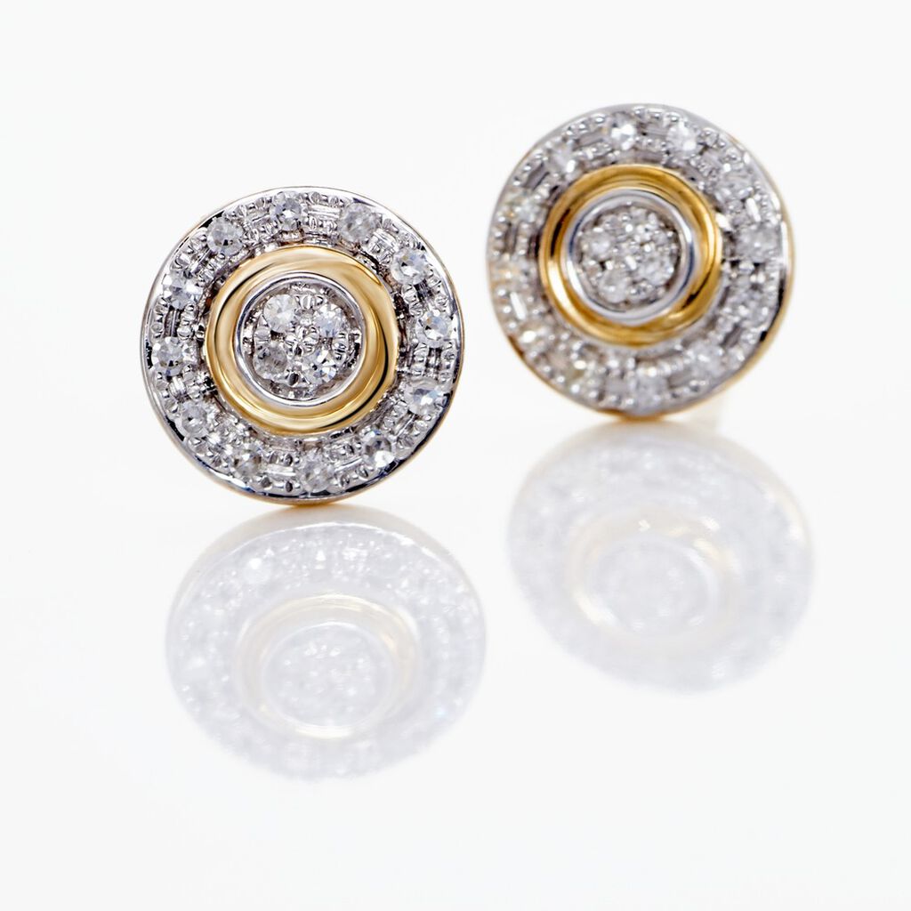 Boucles D'oreilles Puces Rosangela Or Bicolore Diamant Blanc - Clous d'oreilles Femme | Histoire d&rsquo;Or