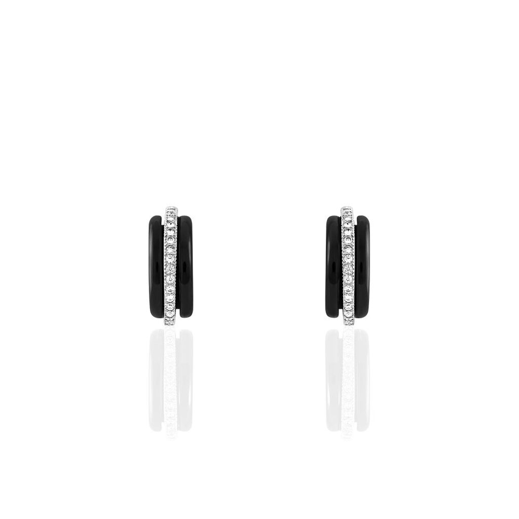 Créoles Noci Demi Cercle Argent Blanc Céramique Et Oxyde De Zirconium - Boucles d'oreilles créoles Femme | Histoire d’Or